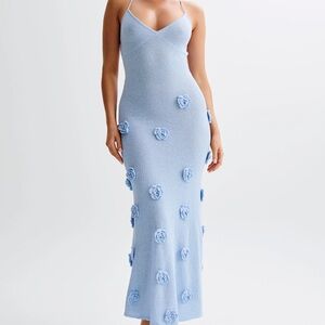 Light Blue Floral Appliqué Meshki Dress